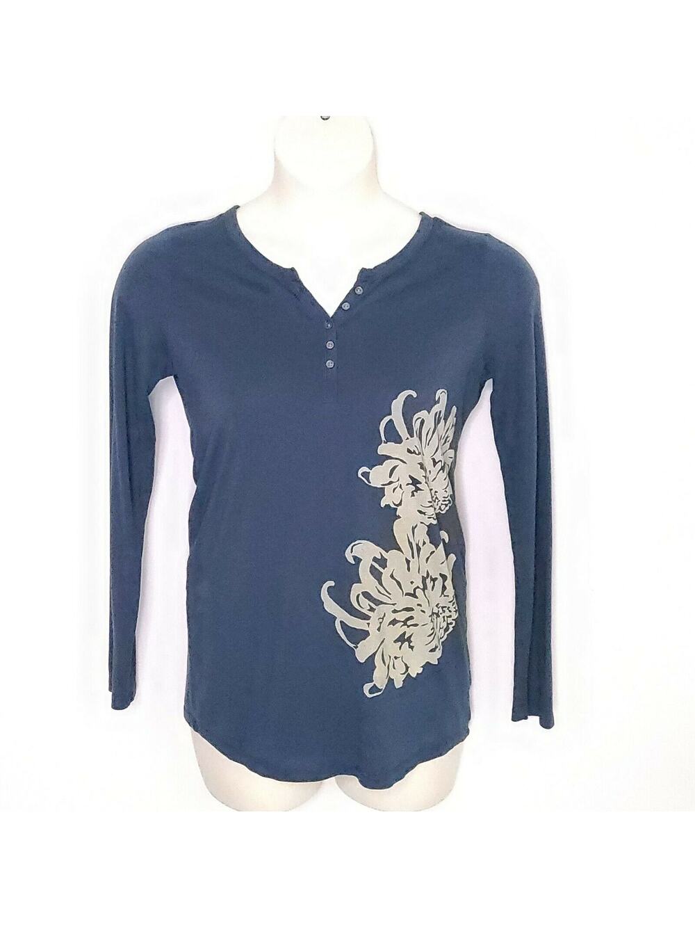 Womens Gap Maternity Shirt Top SZ M Blue Henley Long Sleeve